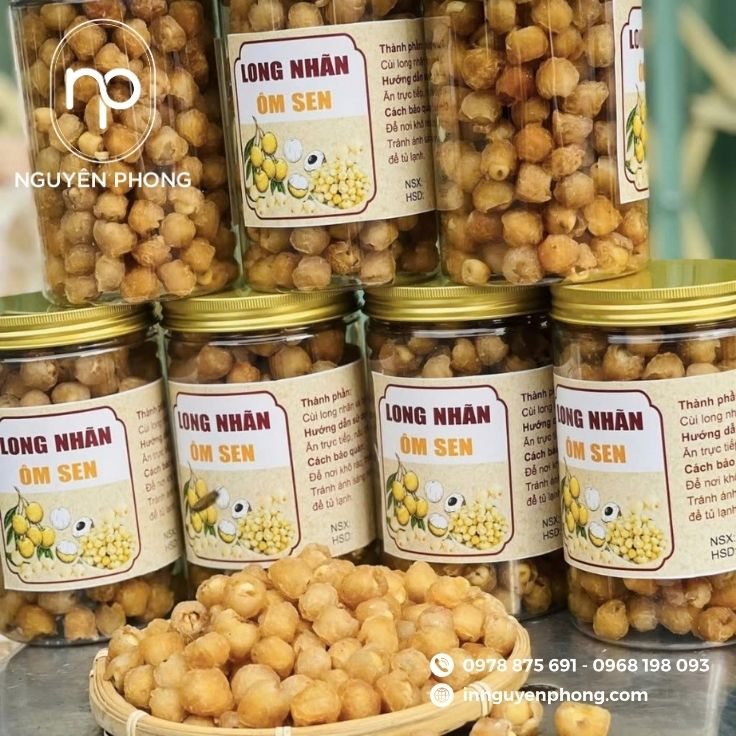 Mẫu tem nhãn hạt sen sấy in chi tiết thông tin 